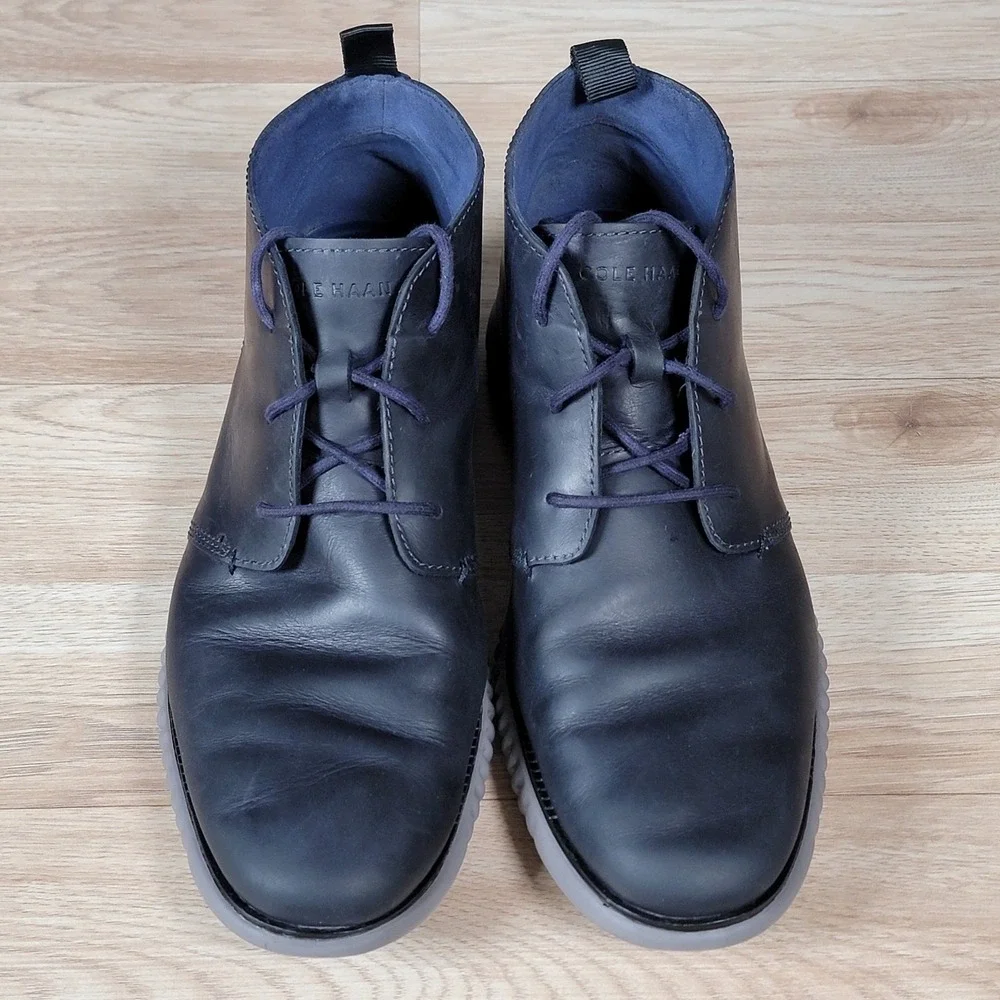 Cole Haan Chukka Boots Mens Size 11.5 Navy Blue Gray 2.ZeroGrand Leather 3 Eye
